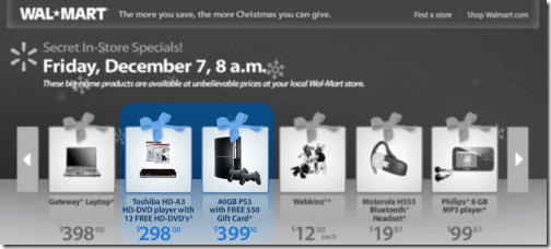Wal-mart Specials for Tomorrow: $298 Toshiba HD-A3 and $399 40GB PS3