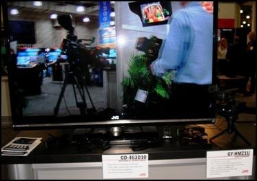 JVC demo of 3D passive LCD panel with their 3D camcorder